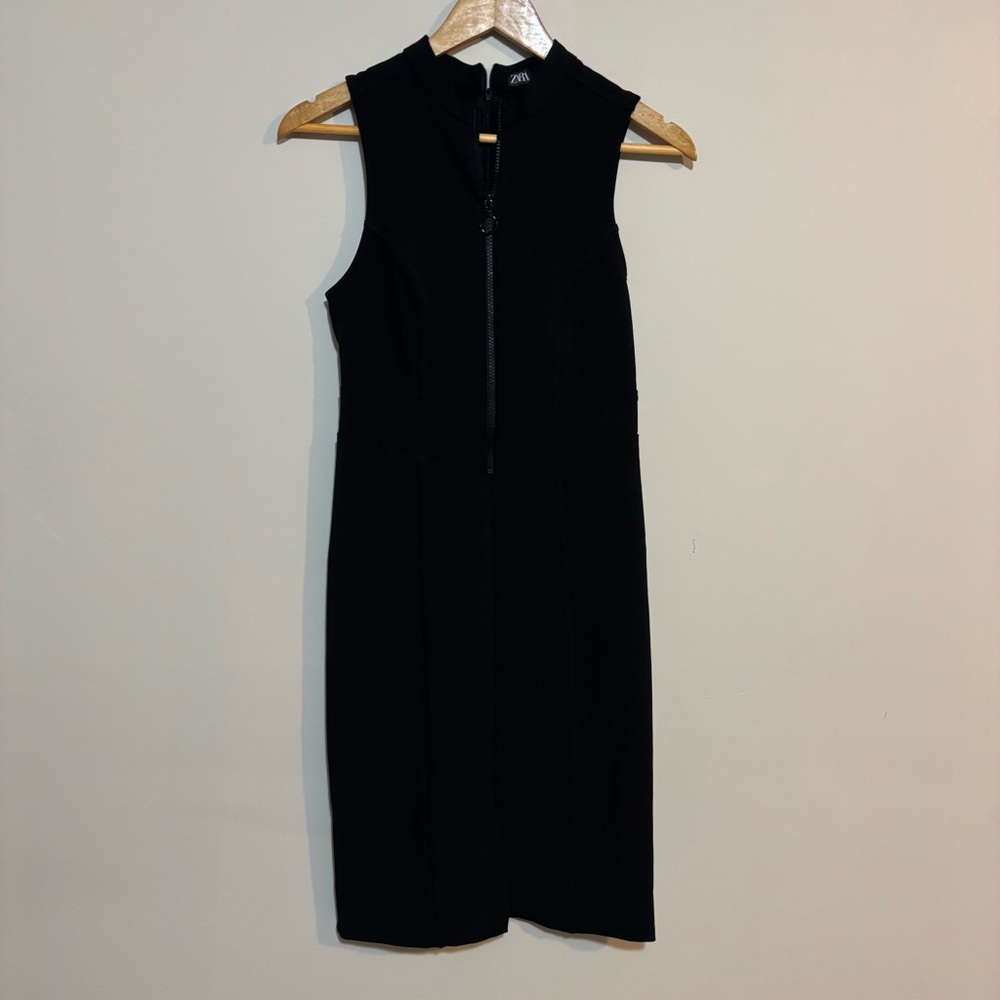 Zara Black Sleeveless Sheath Maxi Dress with Front Zipper | Wms Sz S